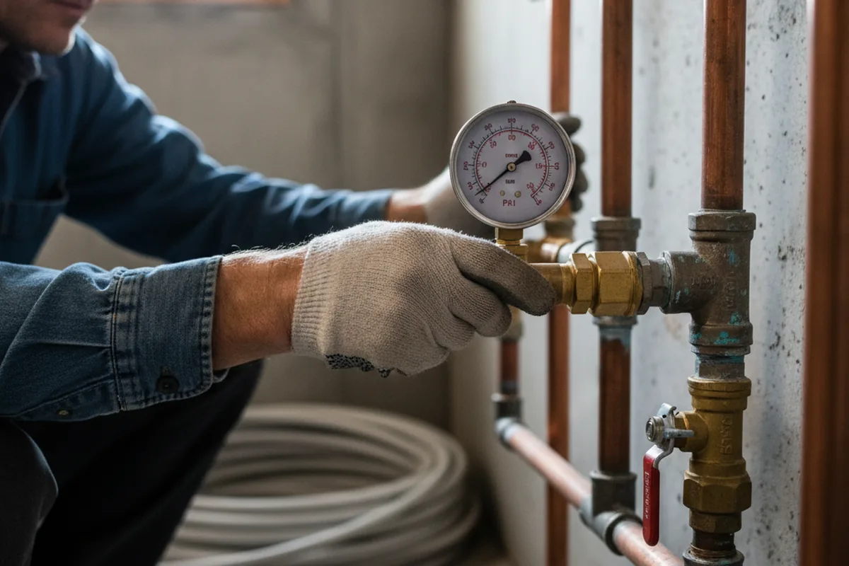 Pressure testing a repaired line during Water Line Repair in Davis
